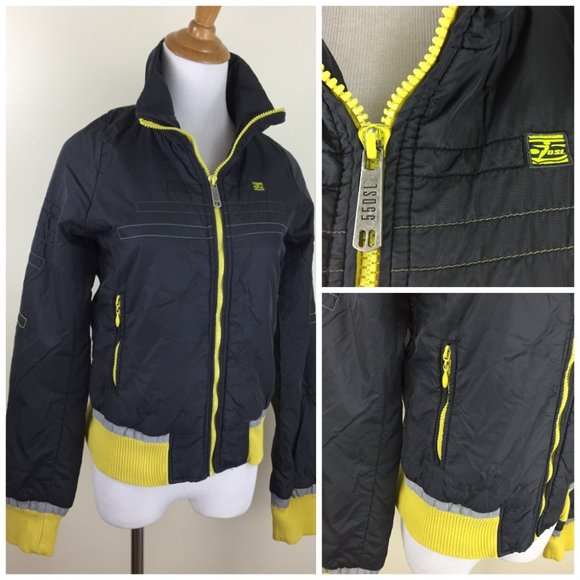 55DSL by Diesel Dark Gray Mustard/Yellow Trim Zip Pockets Logo Hardware Jacket - Picture 1 of 9